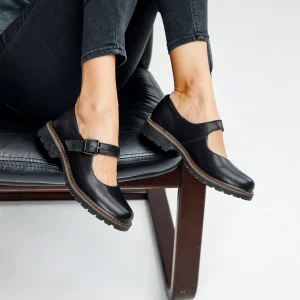 Black Leather Classic Chunky Mary Jane Flats