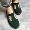 Emerald Suede Mary Jane Leather Shoes