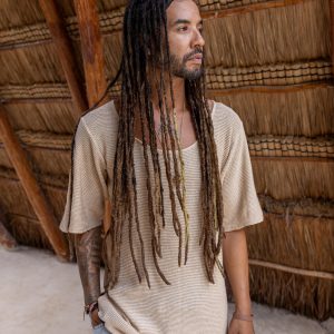 Hand Knit Cotton Tshirt Men: Bohemian Beach Shirt
