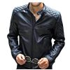 Men's Sheepskin Leather Cafe Racer Jacket Black Motorcycle