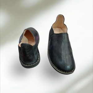 Babouche Marocaine Noire En Cuir Chaussons Classiques Faits
