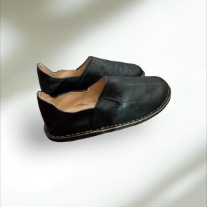 Babouche Marocaine Noire En Cuir Chaussons Classiques Faits