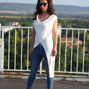Woman Asymmetric Tunic/white Top/woman Summer Top/asymmetric Draped Tunic/asymmetric