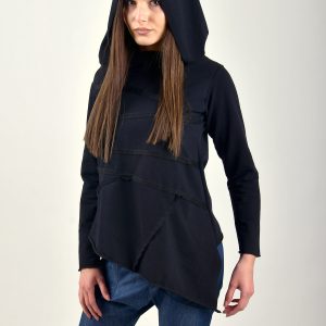 Women Asymmertric Top/women Asymmetric Sweatshirt/black Blouse/black Hoodie
