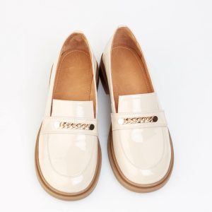 Cream Patent Leather Loafers For Women Comfortable Walking