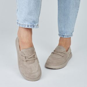 Women's Laced Leather Stone Keds Taupe Greige Color