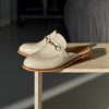Beige Leather Women's Mules Stylish Slipon Loafers Backless