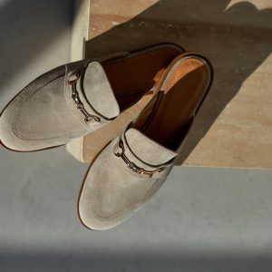 Beige Suede Leather Mules For Women Stylish Slip