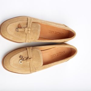 Beige Suede Loafers Comfortable Leather Tassel Flats Classic
