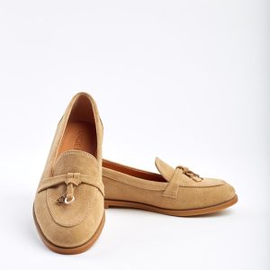 Beige Suede Loafers Comfortable Leather Tassel Flats Classic