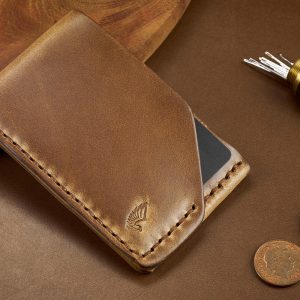 Horween Leather Card Holder Wallet In Natural Chromexcel